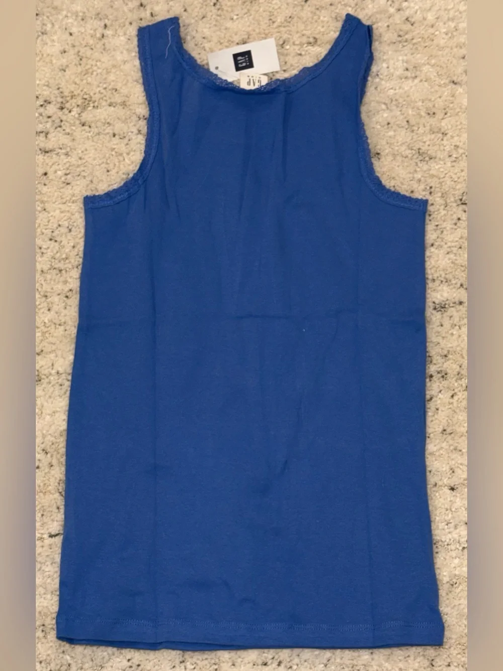 NWT Gap Kids Girls Blue Lace Trim Tank Top XL 12 Cotton Sleeveless Cami Basic